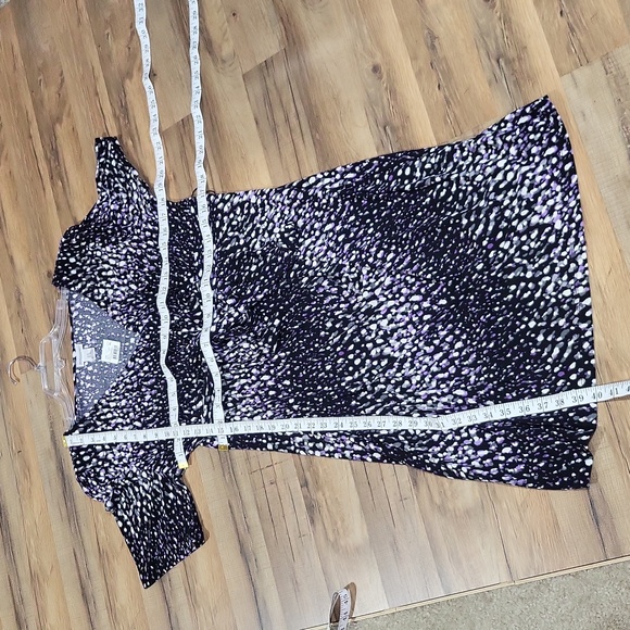 MOTHERHOOD MATERNITY "Black Diamond" Black White Purple Faux Wrap Midi Dress - Picture 9 of 9